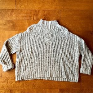 Aerie Turtleneck Cableknit Sweater Grey Medium